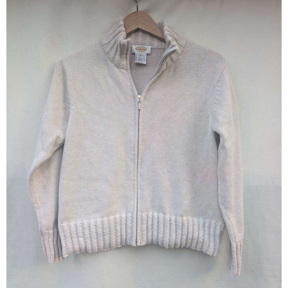 Talbots Womens Cream 100% Cotton Full Zip Mock Neck Cardigan Sweater Size M